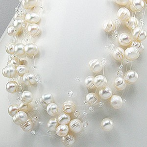 Multistrand Illusion Necklace with White Freshwater Pearls